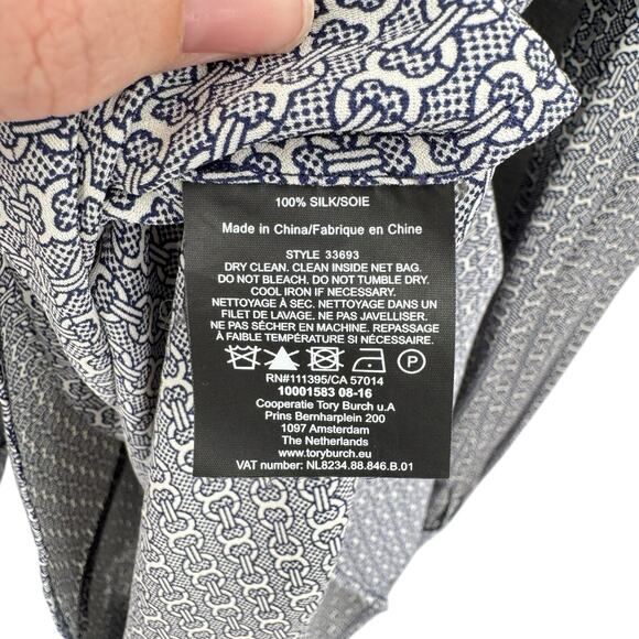 Tory Burch Christelle 100% Silk Navy & White Chain Print Long Sleeve Shirt Dress - Picture 11 of 11